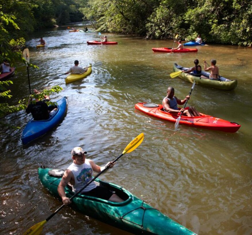 Kayaking was one of the many activities Marines and sailors took part in during their four day trip to Keowee Key. Other activities included: waterskiing, jet-skiing, golf, tennis, hiking, riding ATVs and more. More than 20 Marines and sailors from the U.S. Marine Corps Forces, Special Operations Command, and six medically retired Marines from Greenville and Oconee County traveled to the famous resort area to take part in the “Honoring Their Service” event, which provided an opportunity for rest and relaxation for Marines and sailors.