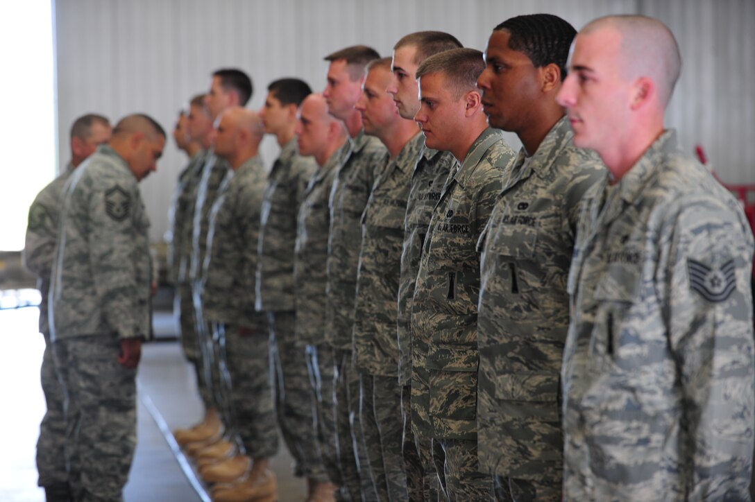 ELLSWORTH AIR FORCE BASE S.D. -  Members of the 28th Bomb Wing competing in the Global Strike Challenge are evaluated on dress and appearance by Global Strike Challenge inspectors, June 9.  This is the first year of the Global Strike Challenge. (U.S. Air Force photo/Airman 1st Class Corey Hook)