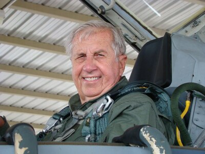 Retired Air Force Col. Jerry Hoblit, a "Wild Weasel" in Vietnam, smiles in the cockpit of a T-38C for an orientation sortie May 21st at Randolph Air Force Base. (Courtesy Photo)                            