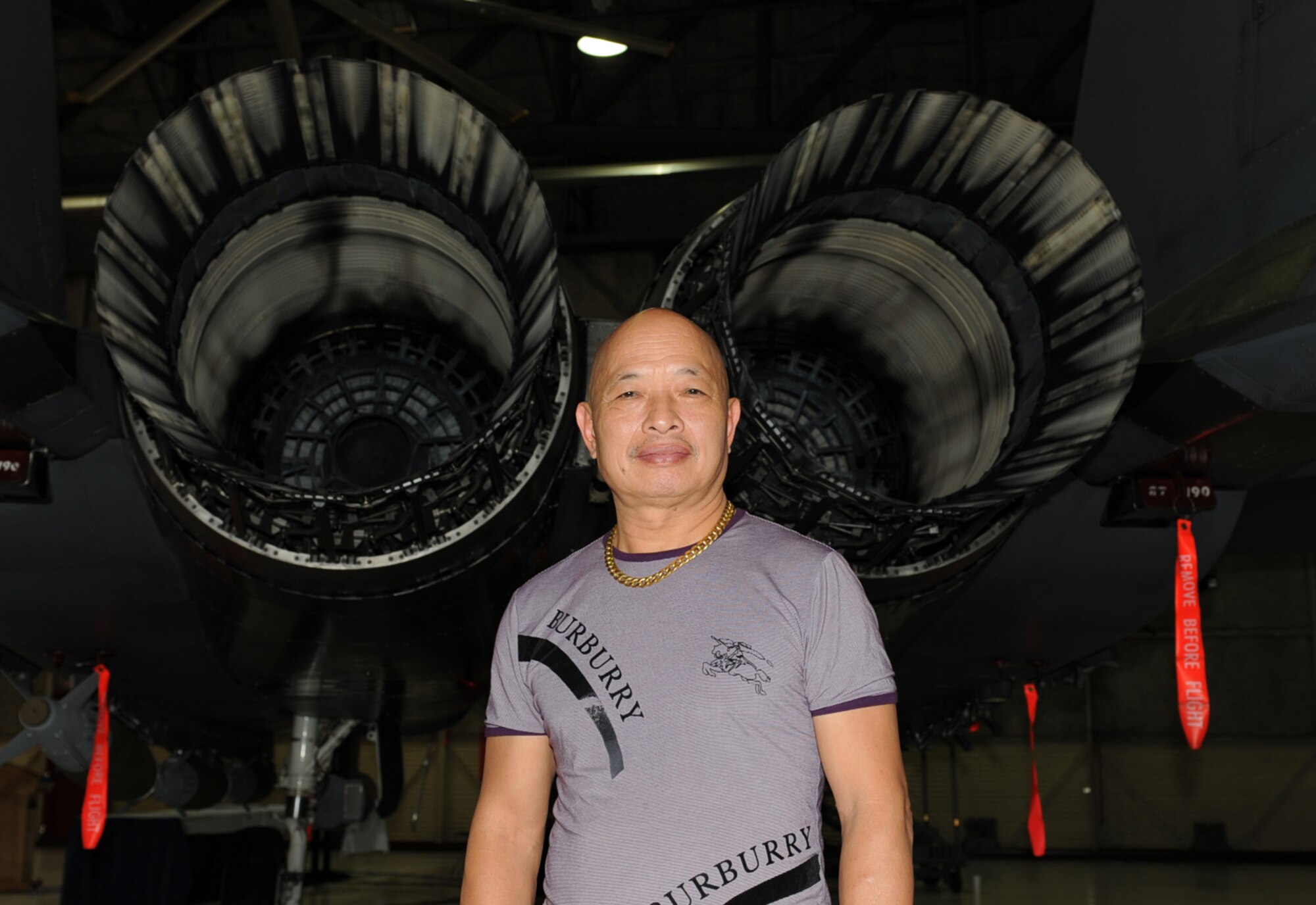 SEYMOUR JOHNSON AIR FORCE BASE, N.C. -- Nguyen Hong My poses in front of an F-15E Strike Eagle here June 4, 2010. Mr. Hong My toured the base with retired Brig. Gen. Dan Cherry, who shot down Mr. Hong My’s MiG 21 during the Vietnam War. Mr. Hong My, a former lieutenant in the Vietnamese Air Force, hails from Hanoi, Vietnam. (U.S. Air Force photo/Senior Airman Gino Reyes)