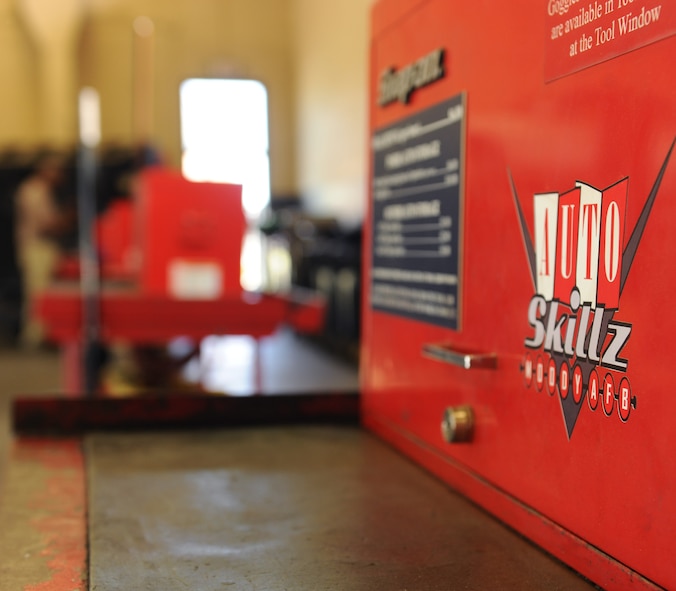 MOODY AIR FORCE BASE, Ga. -- The Auto Skillz Center is open Tuesday through Thursday from 9 a.m. until 8 p.m. and also Fridays and Saturdays from 9 a.m. until 6 p.m. for military members and their  dependents to come work on their vehicle for a cost of six dollars per hour. The six dollar fee provides members the tools, lift and assistance to fix their vehicles.(U.S. Air Force photo by Airman 1st Class Benjamin Wiseman/RELEASED)