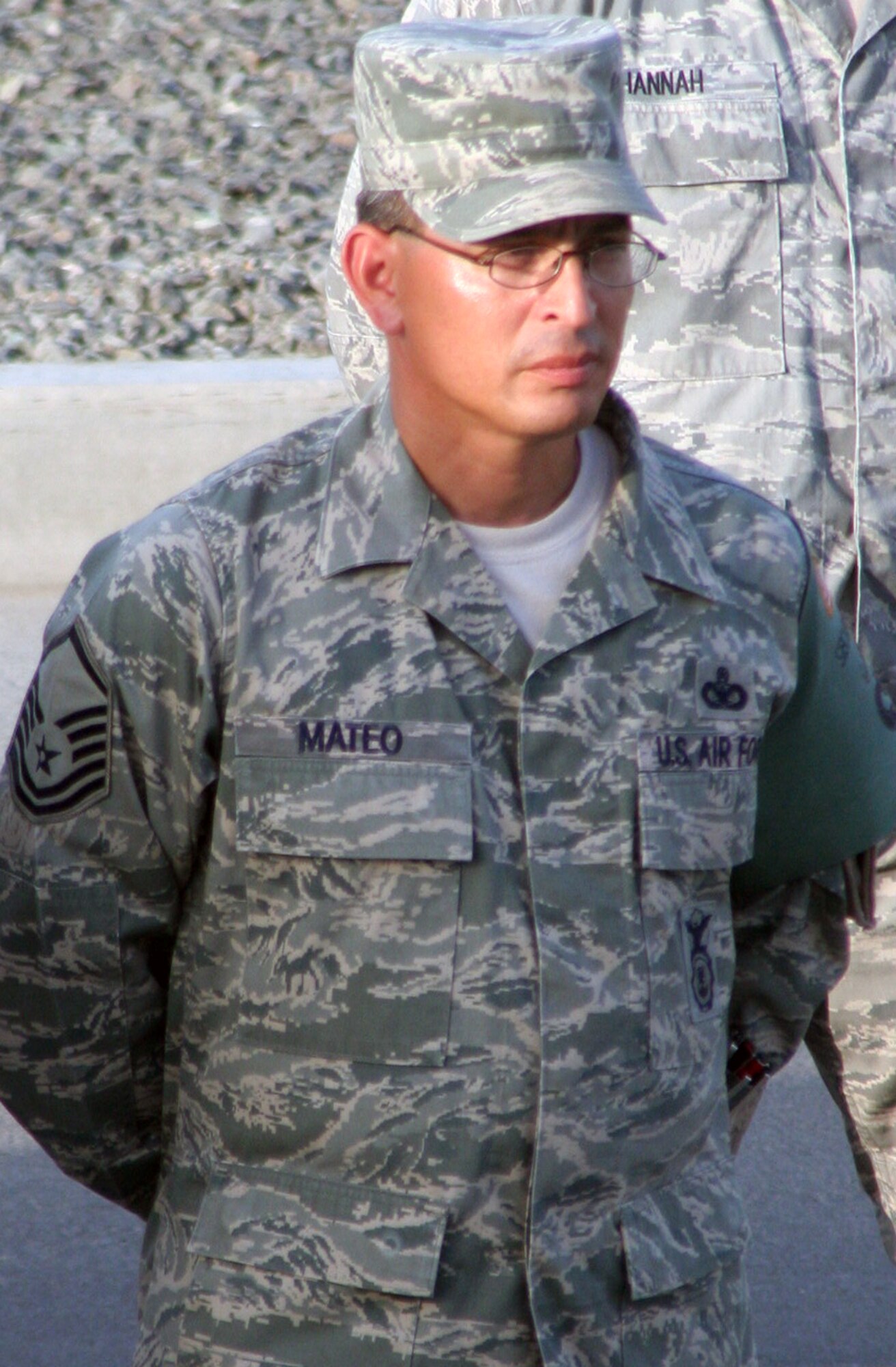 Master Sgt. Manuel A. Mateo IV is the logistics superintendent with the 380th Expeditionary Security Forces Squadron at a non-disclosed base in Southwest Asia. Here he is pictured in May 28, 2010. In his position, he manages five logistical support sections within the unit supporting the operational security and escort force protection function of the unit with a $2 million-plus vehicle inventory. He also manages a vehicle section, a $3 million equipment, directs weapons proficiency training and maintenance and coordinates inventory and resupply of unit ammunition stores for the combat arms maintenance and training section. Sergeant Mateo's hometown is San Antonio, Texas. (U.S. Air Force Photo/Master Sgt. Scott T. Sturkol/Released)