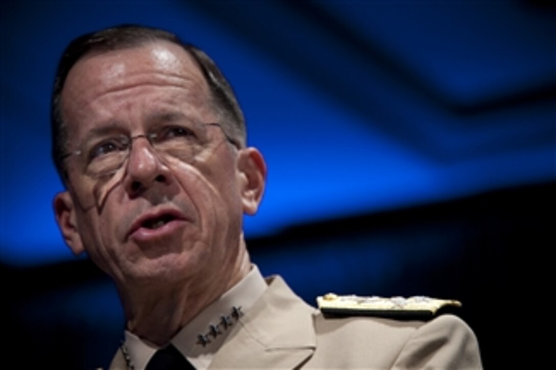 Chairman of the Joint Chiefs of Staff Adm. Mike Mullen addresses audience members at the Asia Society Washington Awards Dinner in Washington, D.C., on June 9, 2010.  Mullen was presented the Public Policy Leadership Award on behalf of the U.S. Services at the event.  The Asia Society is a leading global organization working to strengthen relationships and promote understanding among the people, leaders and institutions of Asia and the United States.  
