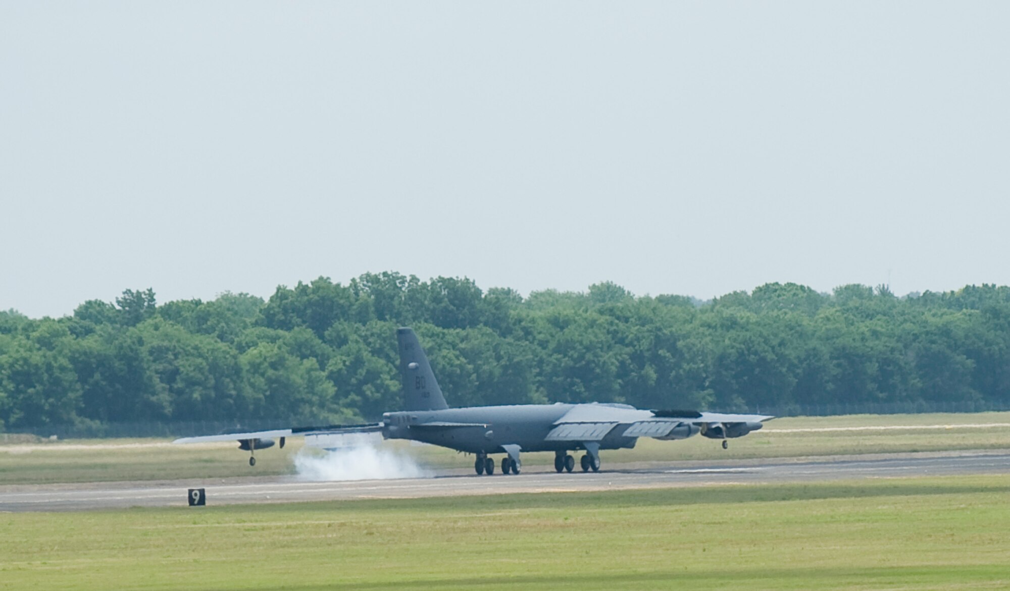 BARKSDALE AIR FORCE BASE, La. ? A B-52 Stratofortress touches down during a nuclear operational readiness exercise here June 8. The exercise is being held to prepare Barksdale Airmen for the upcoming nuclear operational readiness inspection. (U.S. Air Force photo/Senior Airman Chad Warren)