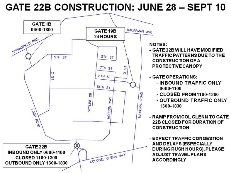 Gate 22B (I-675) here in Area B is set to partially close as new overhead canopies and guard booths are installed beginning on Jun 28.
