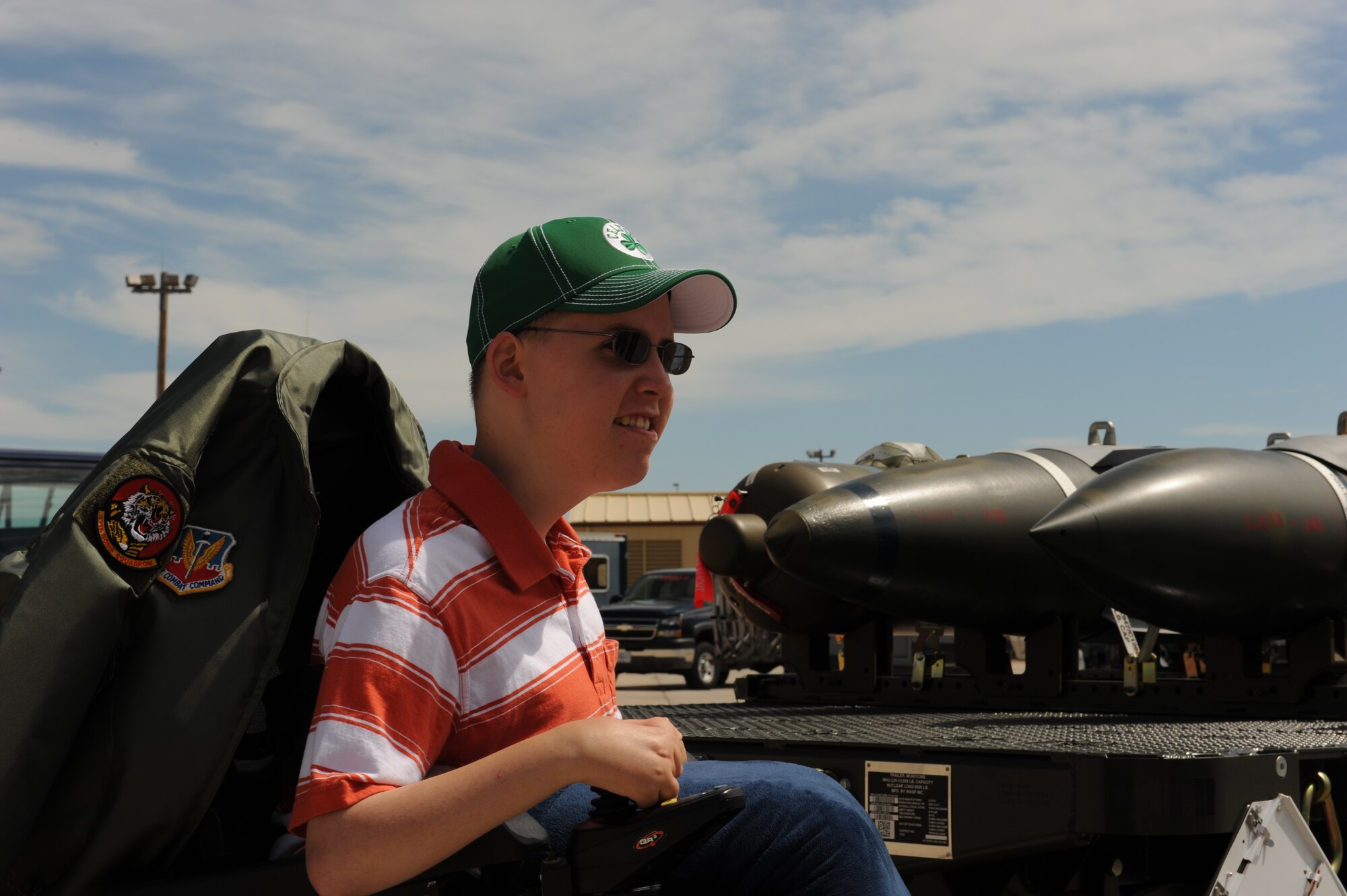 ELLSWORTH AIR FORCE BASE, S.D.-- Wade Ginkens receives a briefing on the B-1B Lancer during his visit here June 10. Wade participated in the "Aircrew for a Day" program which offers children with a serious illness a personalized experience on the base. (U.S. Air Force photo/Airman First Class Jarad Denton)

