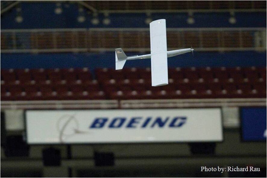 Boeing and AFRL flight-tested an unmanned air vehicle demonstrating the viable 
design, development, and manufacture 'in less than 4 weeks time' of a UAV capable of carrying a defined payload. 
(Image by Richard Rau, Boeing)
