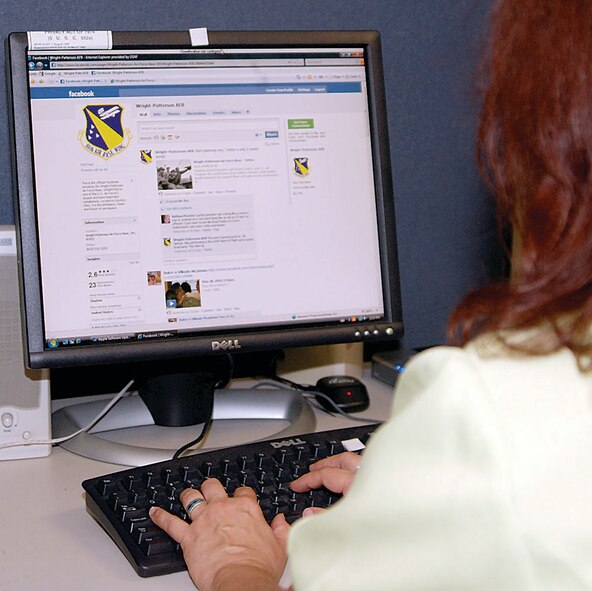 Nine months ago, Wright-Patterson Air Force Base opened a Facebook fan page.  Starting Monday, everyone on base will have access to that page from their workstations as well as a variety of other social media sites.  (Skywrighter Photo/Bonnie White)