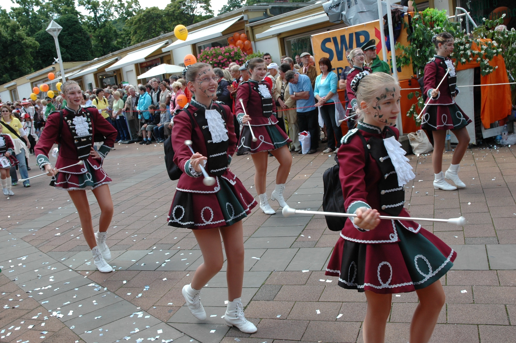 SPANGDAHLEM AIR BASE, Germany -- A group of local cheerleaders walk in a previous Rheinland-Pfalz Tag parade. This year’s parade, which is an event featuring 4,000 participants made up of 130 groups from all over the state, will take from 3-5 p.m. June 13. (U.S. Air Force photo/Iris Reiff)