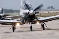 T6 aircrafts taxi toward the runway at Randolph AFB, Texas May 28, 2010.