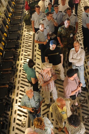 Visitors line up to see the C-17 Globemaster III’s cockpit during the ILA 2010 Berlin International Aerospace Exhibition and Conferences June 9 at the Berlin-Schoenefeld Airport. (U.S. Air Force photo/Staff Sgt. Julius Delos Reyes)