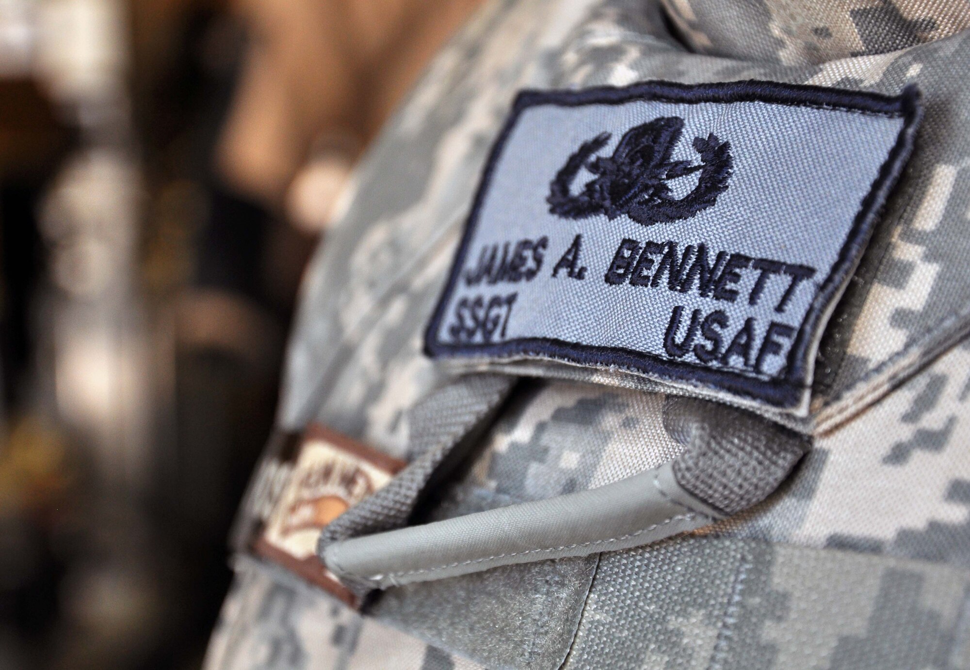 Staff Sgt. James Bennett is an explosive ordnance disposal technician deployed to the Transit Center at Manas, Kyrgyzstan. As an EOD tech, Sergeant Bennett is on his third deployment. He was one of the first four EOD Airmen to earn an Army Combat Action Badge while deployed in 2006. (U.S. Air Force photo/Staff Sgt. Carolyn Viss)