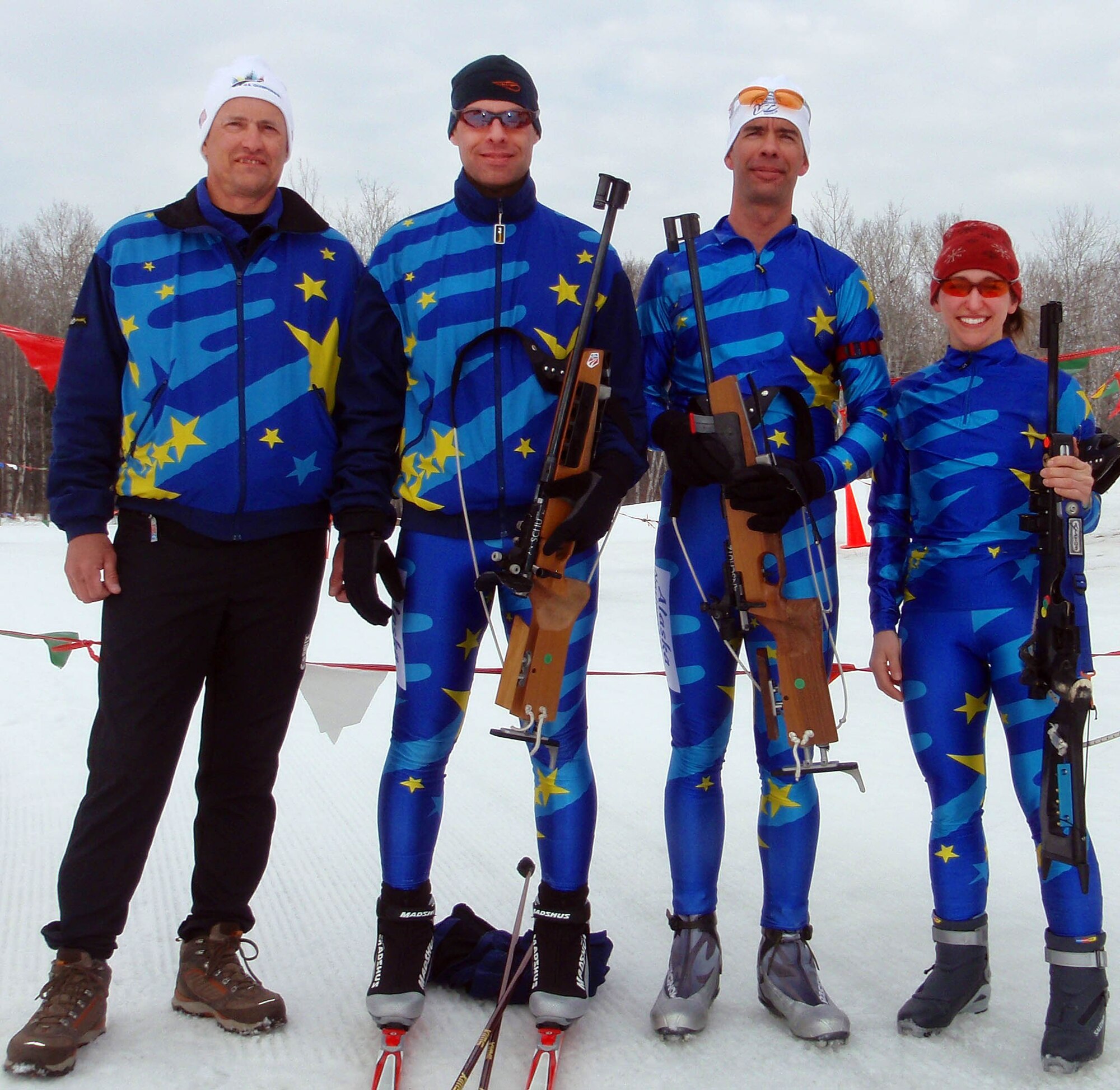 The Alaska Team at the Chief National Guard Biathlon Championships at Camp Ripley, Minn. From left to right:  Scott Belyea, Lauren Kostoff, David Cunningham, Rebecca King.