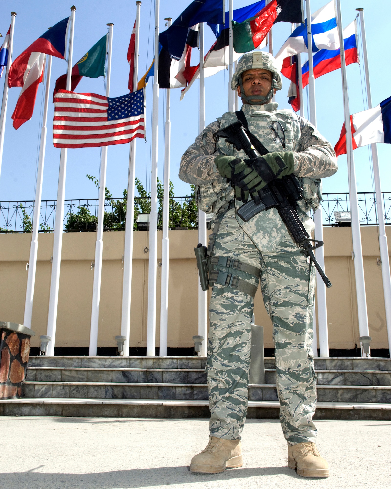Senior Master Sgt. Limweshe D. Wright, stands proudly at Camp Eggers, Afghanistan. Sergeant Wright was honored as a 2010 recipient of the League of United Latin American Citizens Excellence in Military Service Award June 7th. Stationed at Nellis Air Force Base since 2006, Sergeant Wright is the vehicle management superintendent in the 99th Logistics Readiness Squadron. (U.S. Air Force Photo by Staff Sgt. Jeff Nevison)