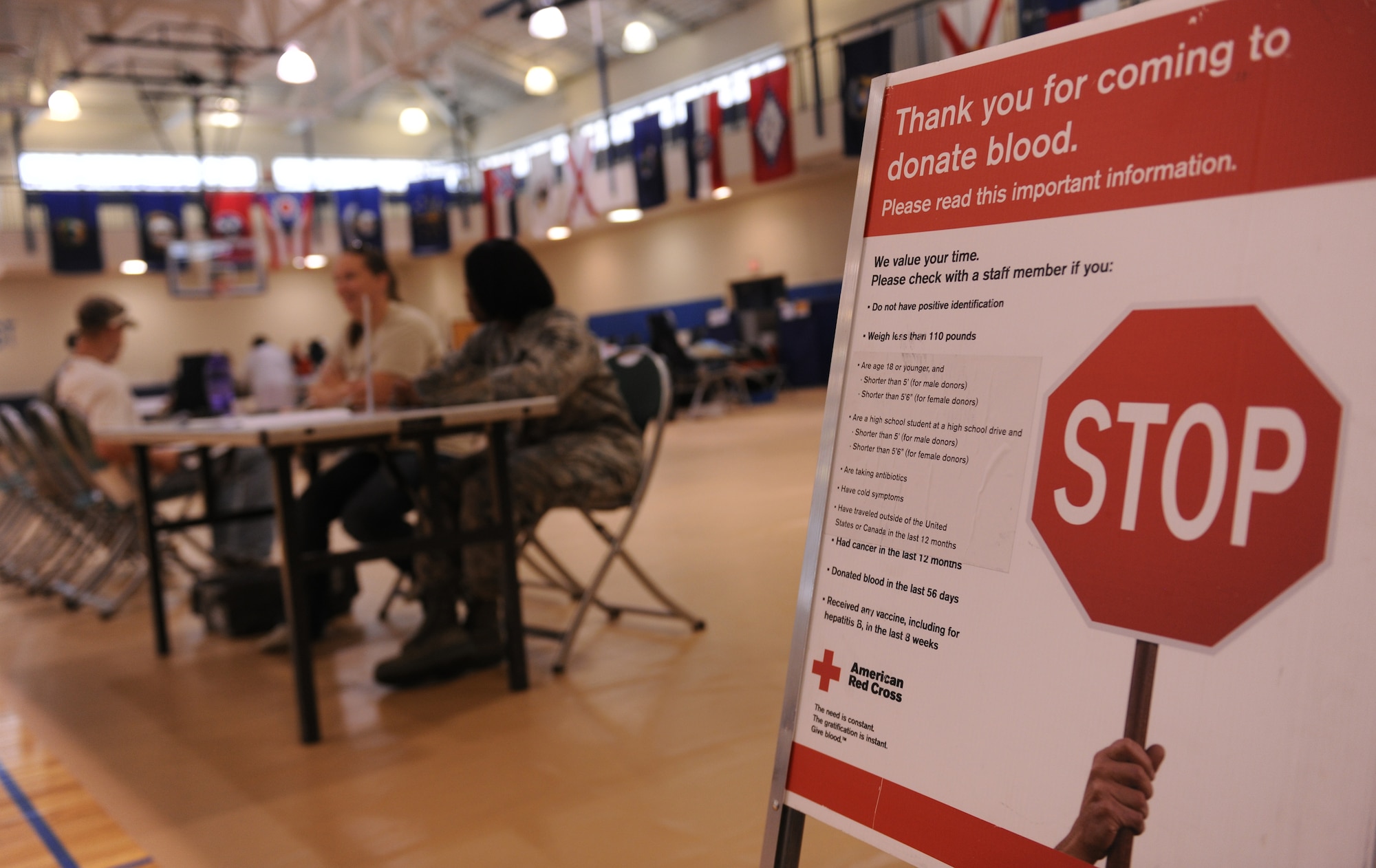 MOODY AIR FORCE BASE, Ga. -- The American Red Cross blood drive was held at the Freedom I Fitness Center here June 11. Before a member can donate blood, they must first go through a screening process to ensure that they are eligible to donate blood. (U.S. Air Force photo by Airman 1st Class Benjamin Wiseman/RELEASED)