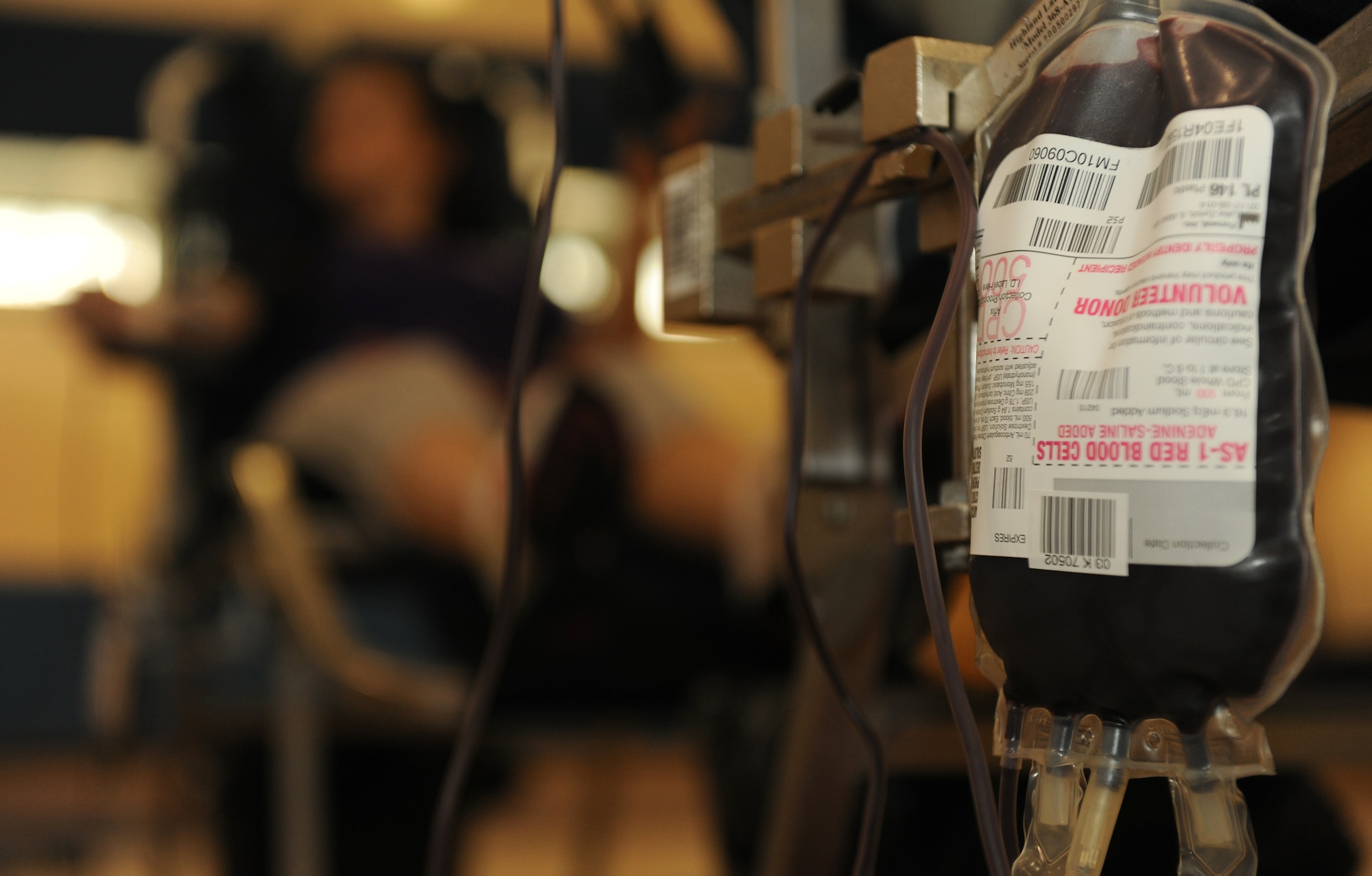 MOODY AIR FORCE BASE, Ga. -- Blood is collected by the pint during a blood drive held here June 11. The American Red Cross set a goal of 42 pints of blood for Moody to collect. (U.S. Air Force photo by Airman 1st Class Benjamin Wiseman/RELEASED)