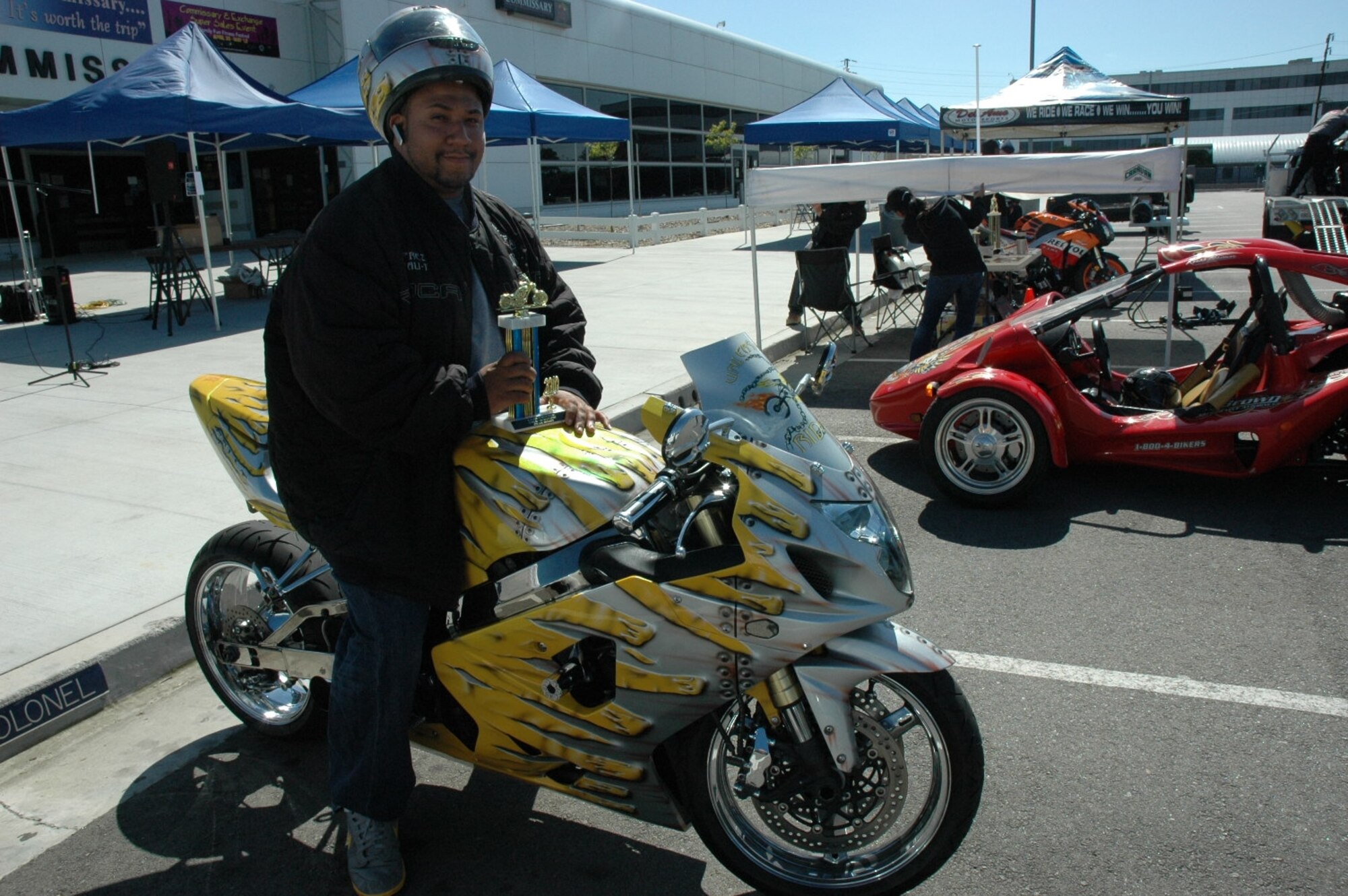 Troy Daniels, a member of “Unleashed Ridrz” motorcycle club in Inglewood, won in the Motorcycle Rider’s Choice category. (Photo by Joe Davidson)