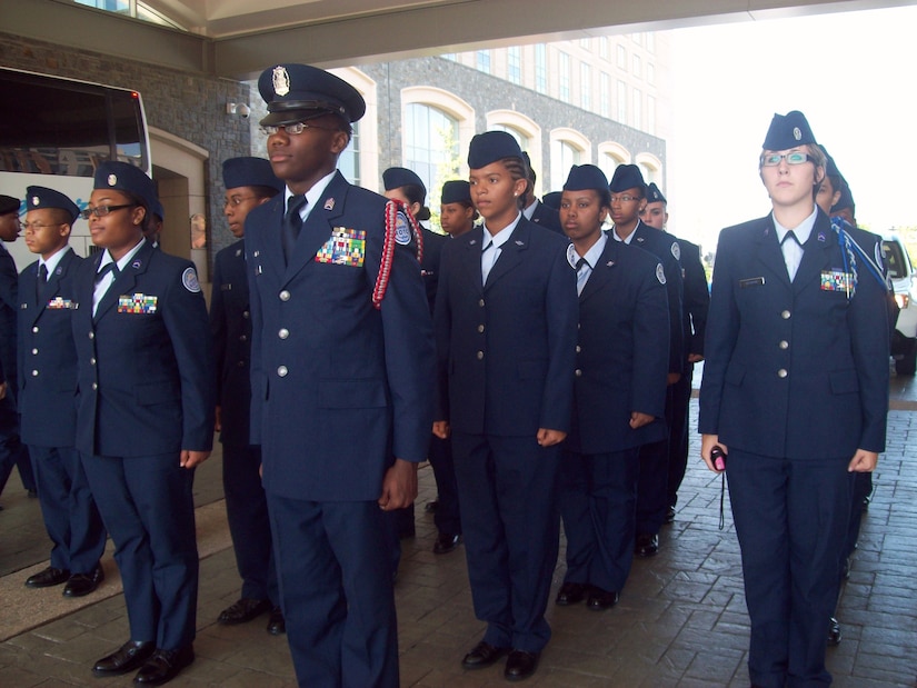 HAMPTON, Va. -- Cadets from Hampton High School's Air Force Junior ROTC unit stand in formation. The unit received the 2009-2010 Distinguished Unit Award with Merit for outstanding service to the school and surrounding community. (Photo courtesy/Maj. Paul Willard)
