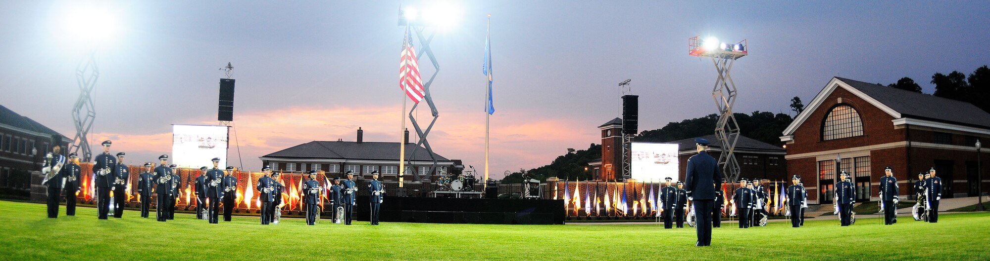 The United States Air Force Band’s Ceremonial Brass element performs during the Conference of American Air Chiefs Twilight Tattoo June 13 at the U.S. Air Force Ceremonial Lawn on Bolling Air Force Base. Gen. Norton A. Schwartz, U.S. Air Force chief of staff, hosted the event celebrating "50 Years of Friendship and Cooperation" between nations belonging to the System of Cooperation among American Air Forces. (U.S. Air Force photo by Airman 1st Class Katherine Windish)