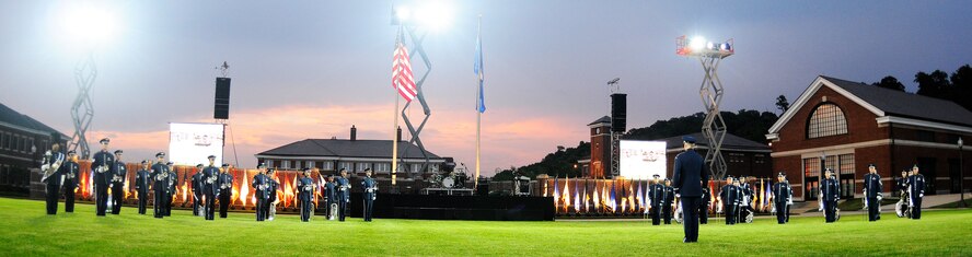 The United States Air Force Band’s Ceremonial Brass element performs during the Conference of American Air Chiefs Twilight Tattoo June 13 at the U.S. Air Force Ceremonial Lawn on Bolling Air Force Base. Gen. Norton A. Schwartz, U.S. Air Force chief of staff, hosted the event celebrating "50 Years of Friendship and Cooperation" between nations belonging to the System of Cooperation among American Air Forces. (U.S. Air Force photo by Airman 1st Class Katherine Windish)