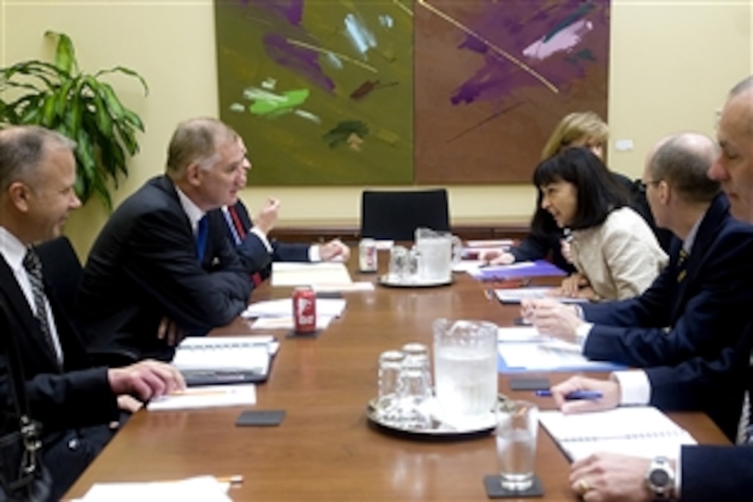Deputy Defense Secretary William J. Lynn III meets with National Security Advisor Marie-Lucie Morin in Ottawa, June 14, 2010.


