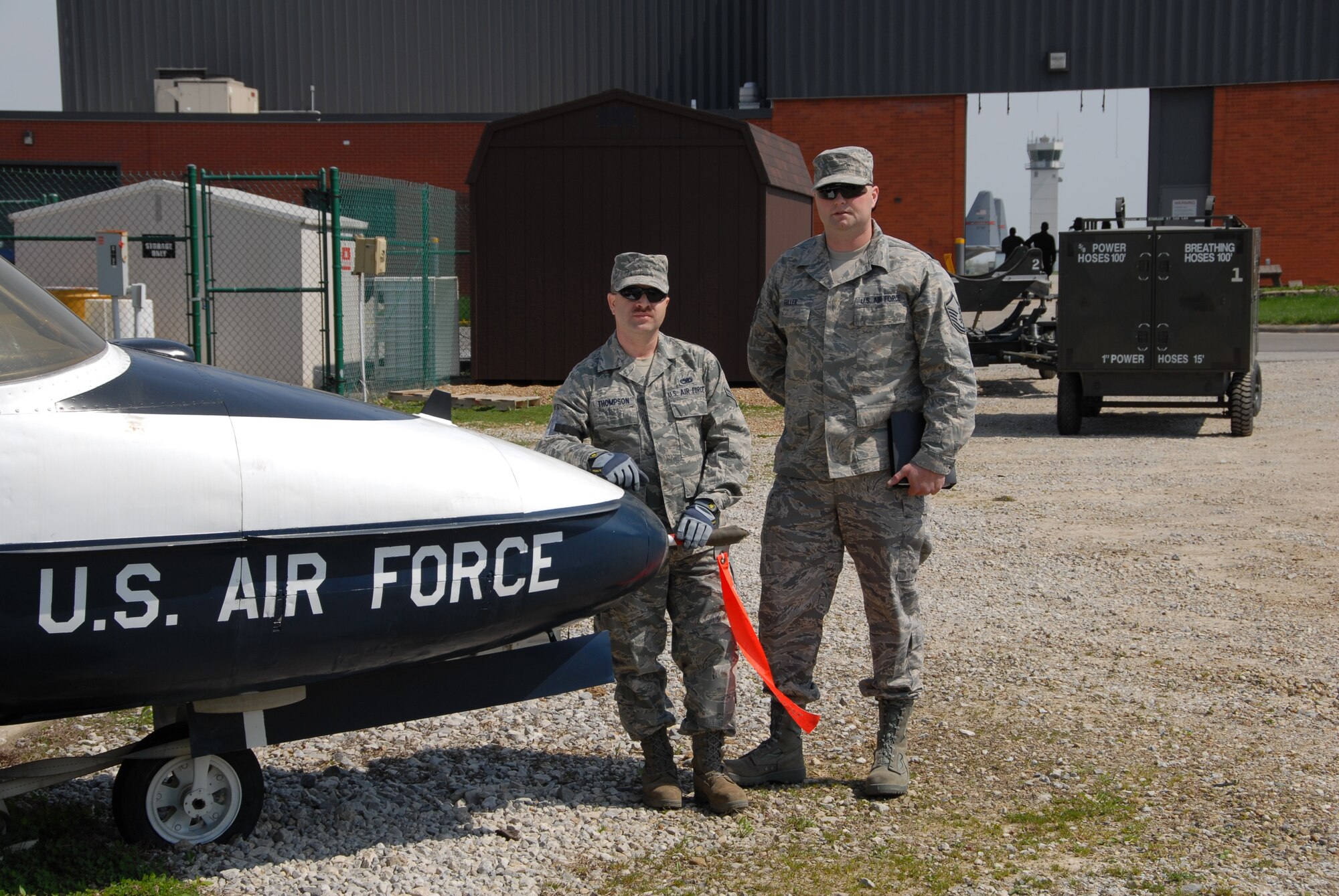 A1C Daniel L. Thompson and MSgt Jeffrey E. Fuller are shown training on April 17, 2010.The 179th Airlift Wing Maintenance Squadron is training with a retired  T-37 B "Tweety Bird".(U.S. Air Force photo by SrA Joseph Harwood) (RELEASED)
