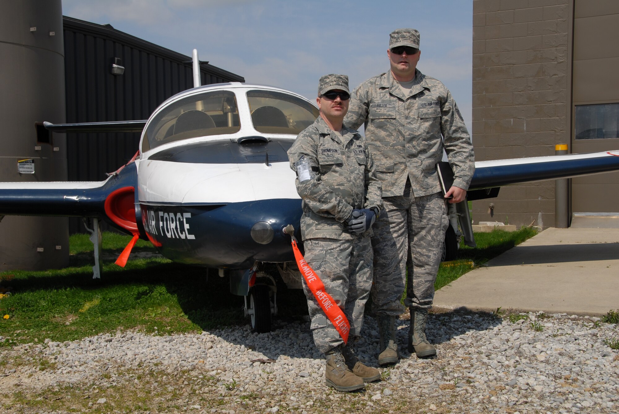 A1C Daniel L. Thompson and MSgt Jeffrey E. Fuller are shown training on April 17, 2010.The 179th Airlift Wing Maintenance Squadron is training with a retired  T-37 B "Tweety Bird".(U.S. Air Force photo by SrA Joseph Harwood) (RELEASED)
