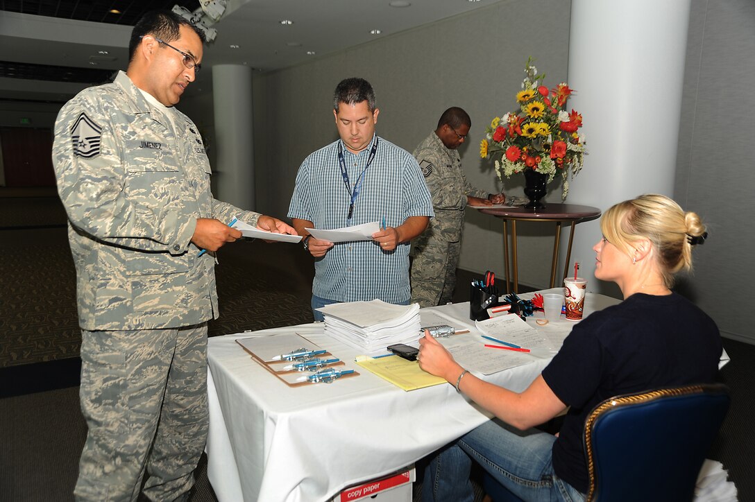 Senior Master Sgt. Glen Jimenez was one of approximately 20 people who tried out for “Don’t Forget the Lyrics.”  Casting directors were on Los Angeles AFB to find contestants for a syndicated version of the TV game show.   (Photo by Joe Juarez)