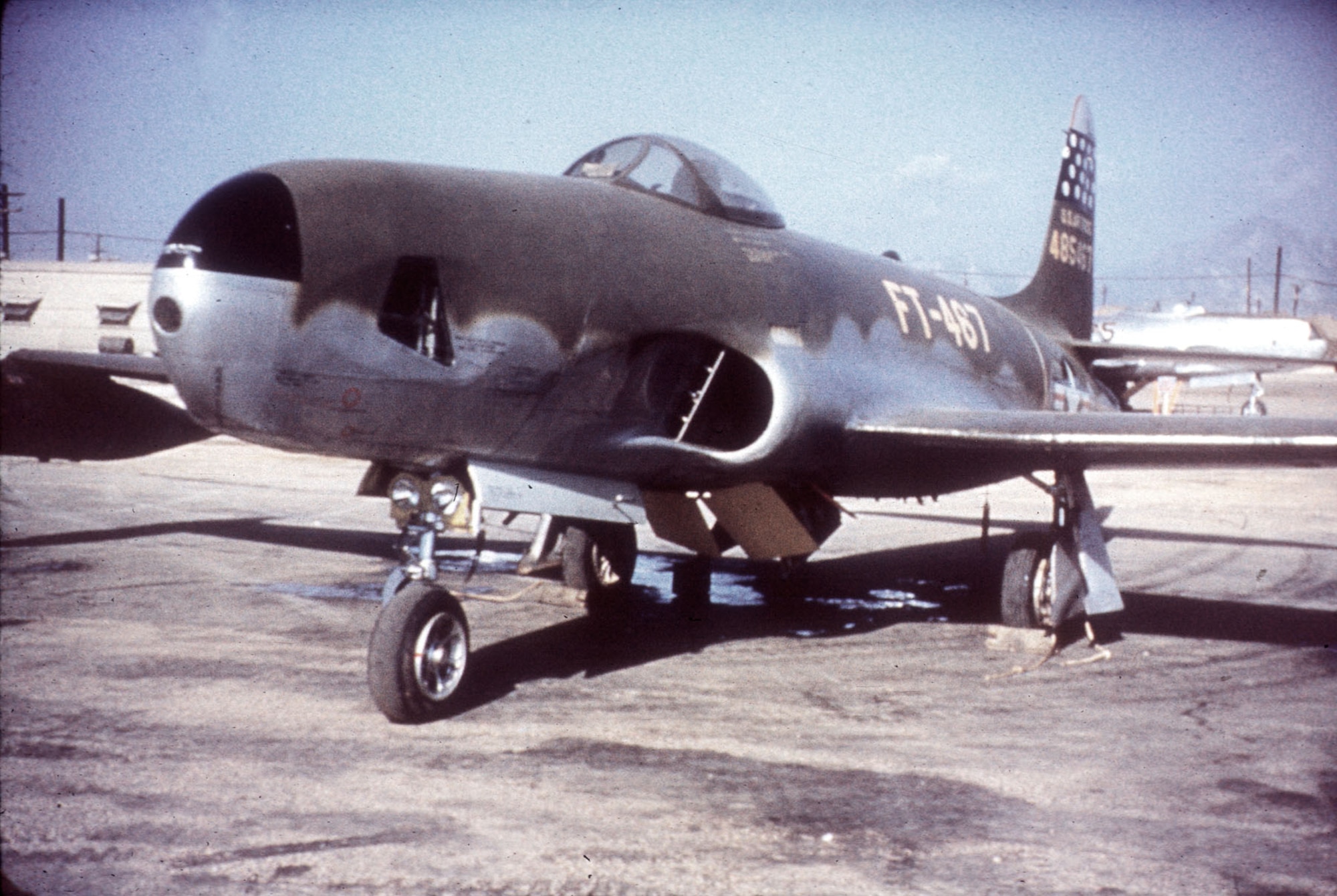 A few RF-80s received an experimental olive drab paint job to be less visible to communist MiG fighters. (U.S. Air Force photo)