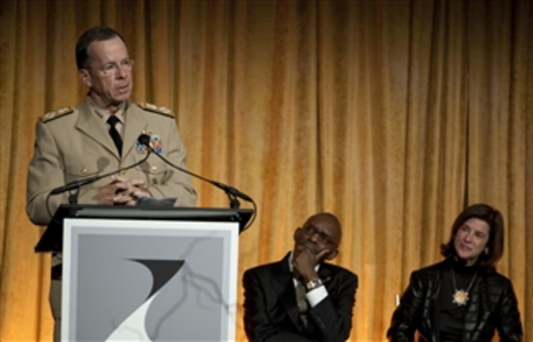 Chairman of the Joint Chiefs of Staff Adm. Mike Mullen addresses audience members at the 2010 Work Life Legacy Award Dinner in New York City on June 14, 2010.  The award was created to capture the stories of those who have created the work life movement.  