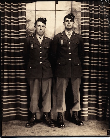 Billy Leonard, left, and friend Robert Matson pose for a photo during World War II. Mr. Matson was killed during Operation Market Garden in October 1944. Both gentleman are originally from the Charleston, S.C. area. Mr. Leonard served as an Army private in the 505th Regiment with the 82nd Airborne Division. (Courtesy Photo)