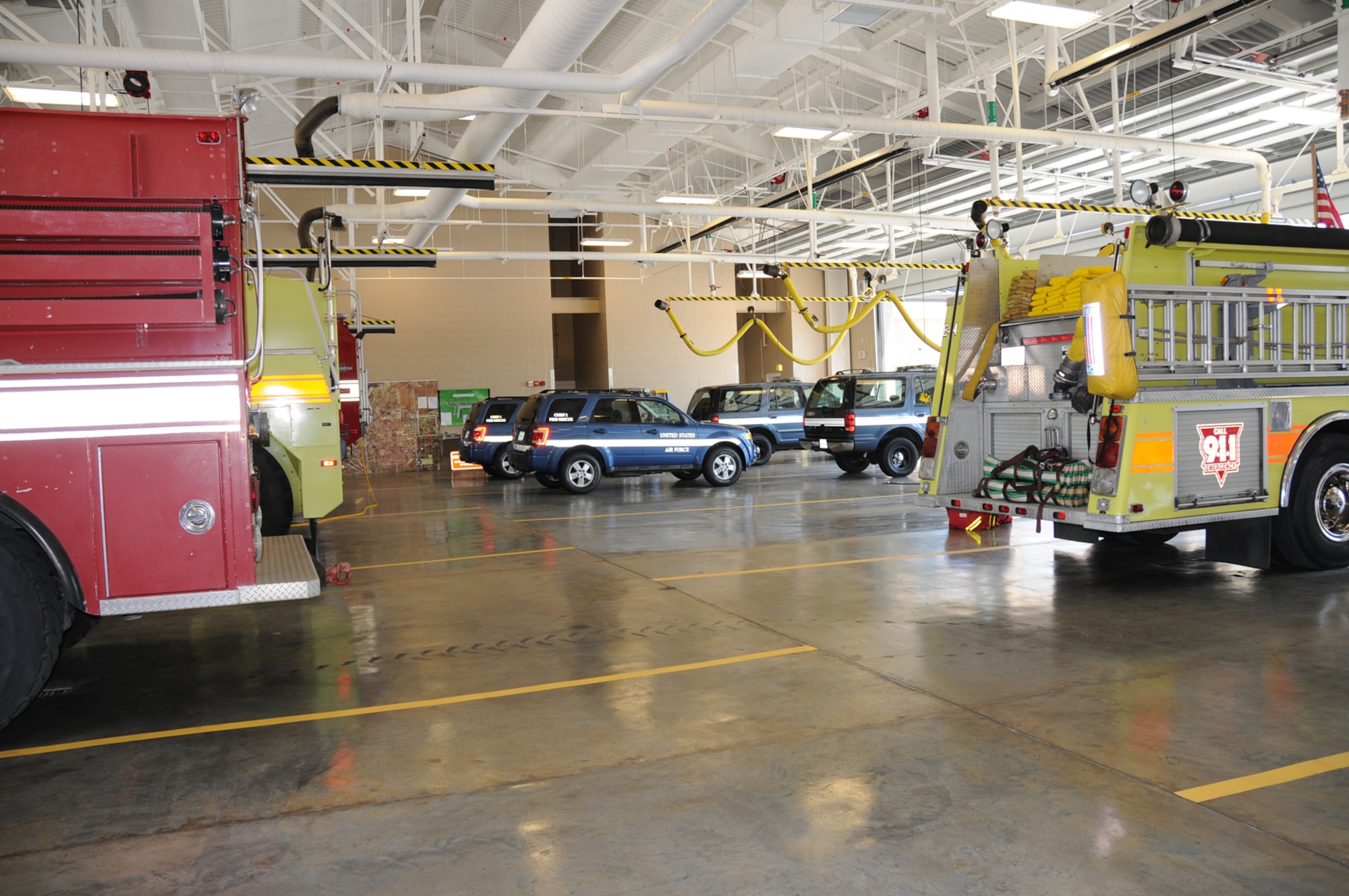 The new station features 16 spacious truck bays.  (U.S. Air Force photo by Kemberly Groue)
