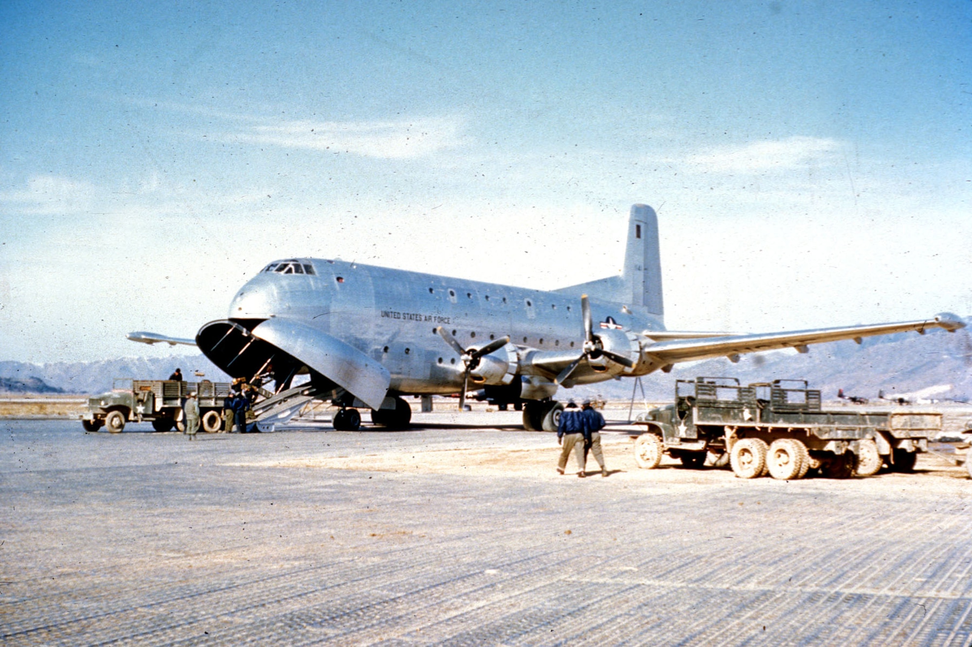 The enormous C-124 Globemaster entered the USAF inventory in mid 1950, and had unmatched carrying capacity. (U.S. Air Force photo)