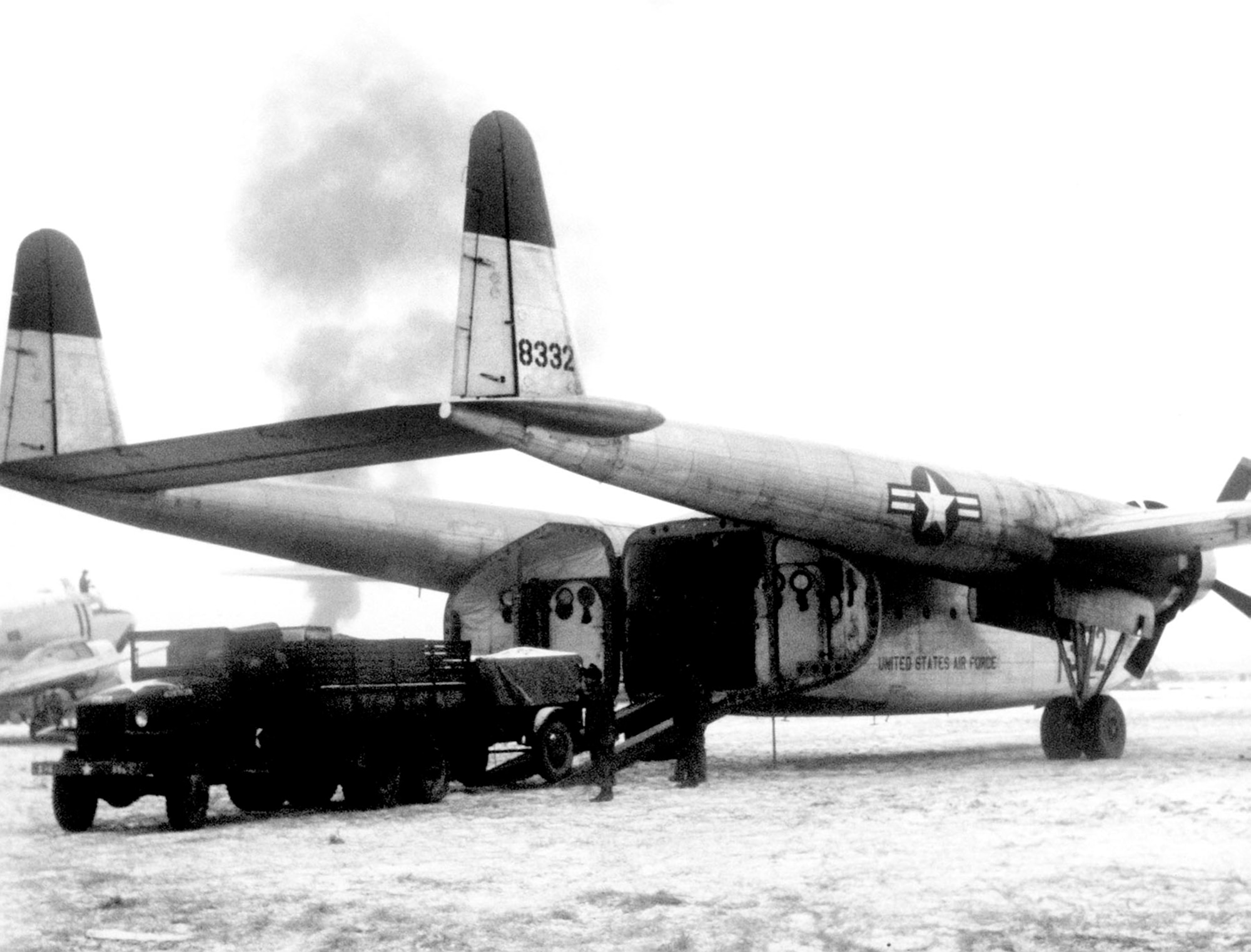 Rugged, versatile C-119 Flying Boxcars were instrumental in Combat Cargo operations. They were designed for easy loading and large capacity. (U.S. Air Force photo)