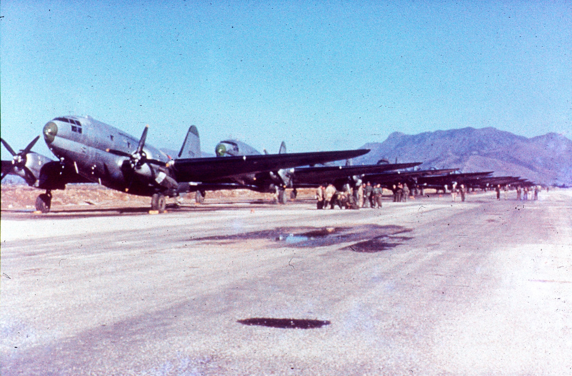 C-46 Commando transports on the flight line in Korea. (U.S. Air Force photo)