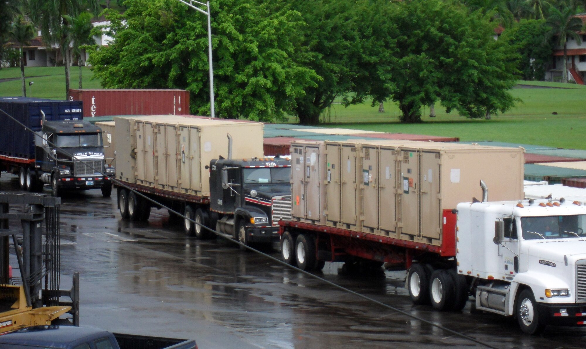 The first shipment of materiel departs Panama City in support of New Horizons Panama 2010, a 12-week humanitarian assistance mission. More than 250 Airmen, Soldiers and Marines will deploy to six constructions sites and five medical missions in Panama. (U.S. Air Force photo/Staff Sgt. Teresa Burger)