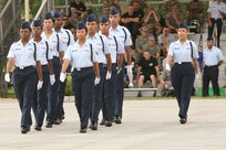 Airmen compete in the drill team competition between technical training students in the 344th Training Squadron and the 345th Training Squadron June 12. The competition gave Airmen an opportunity to show pride and build upon what they learned in Air Force Basic Military Training. (U.S. Air Force photo/Robbin Cresswell)