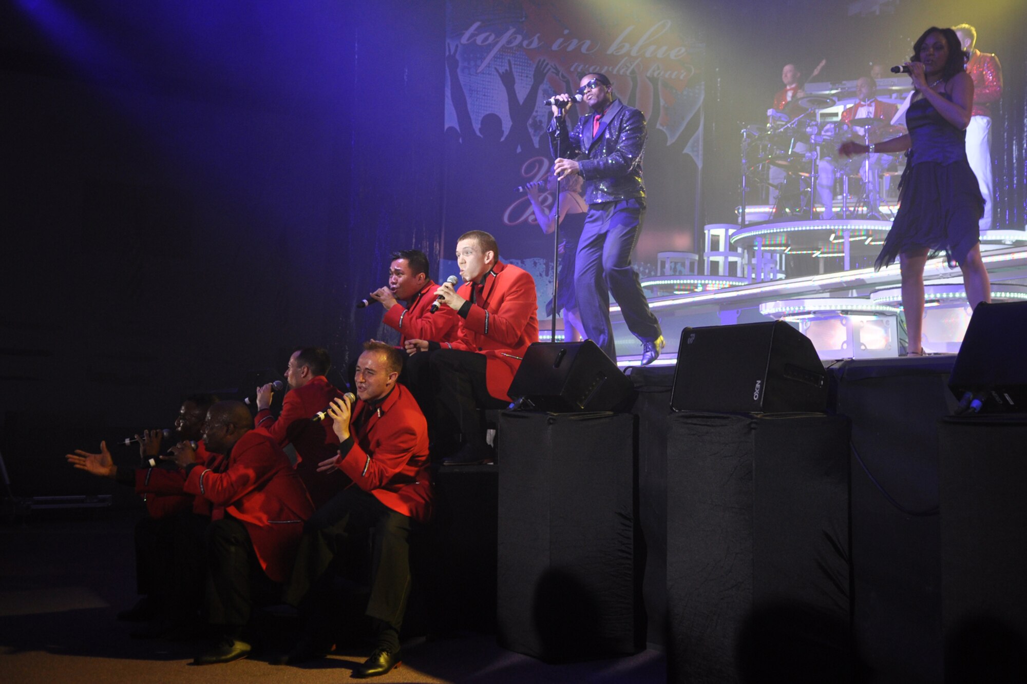 Vocalist, Capt. John Early, space and missile officer with the 10th Missile
Squadron at Malmstrom Air Force Base, MT., performs a Stevie Wonder tune
during a concert by the TOPS IN BLUE performers at Hoban Hall on Barksdale
Air Force Base, La., June 15, 2010. TOPS IN BLUE is one of the oldest and
most widely traveled entertainment groups of its kind. It has a distinctive
history, spanning 57 years. The 2010 tour, entitled "We Believe," is a
salute to the ideas we believe in as Americans. (U.S. Air Force photo/Tech.
Sgt. Jeff Walston)
