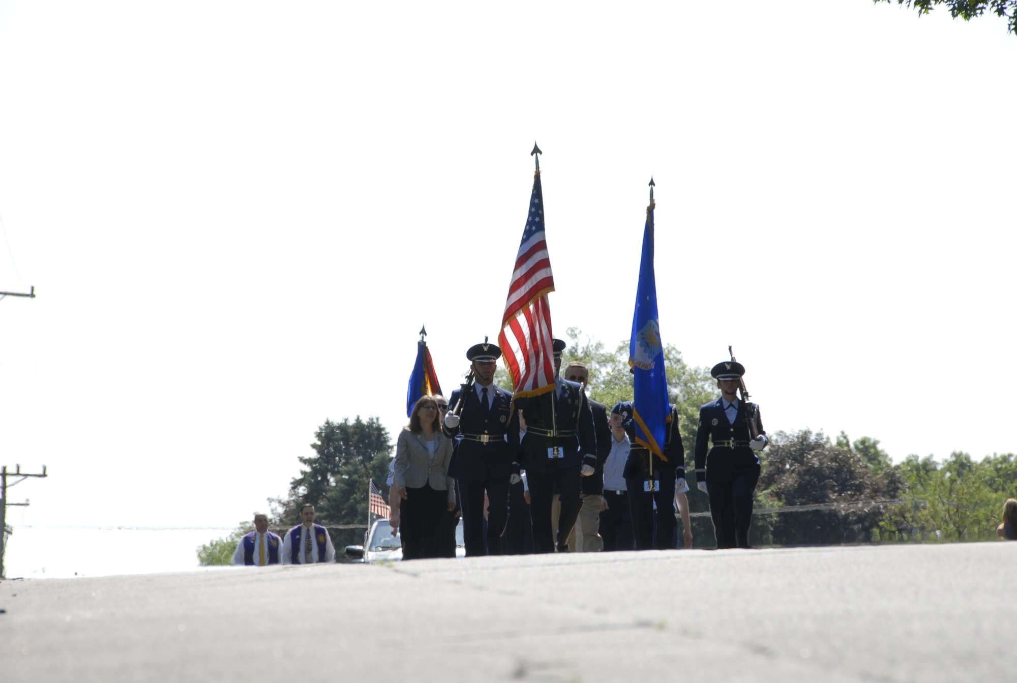 The 103rd Honor Guard leads the East Granby Memorial Day parade May 31, 2010, over the hill on  School St., East Granby, Conn. towards the East Granby Cemetery.  Once at the cemetery, parade participants laid a wreath at gravestones of veterans who had recently passed. (U.S. Air Force photo by Tech. Sgt. Joshua Mead)
