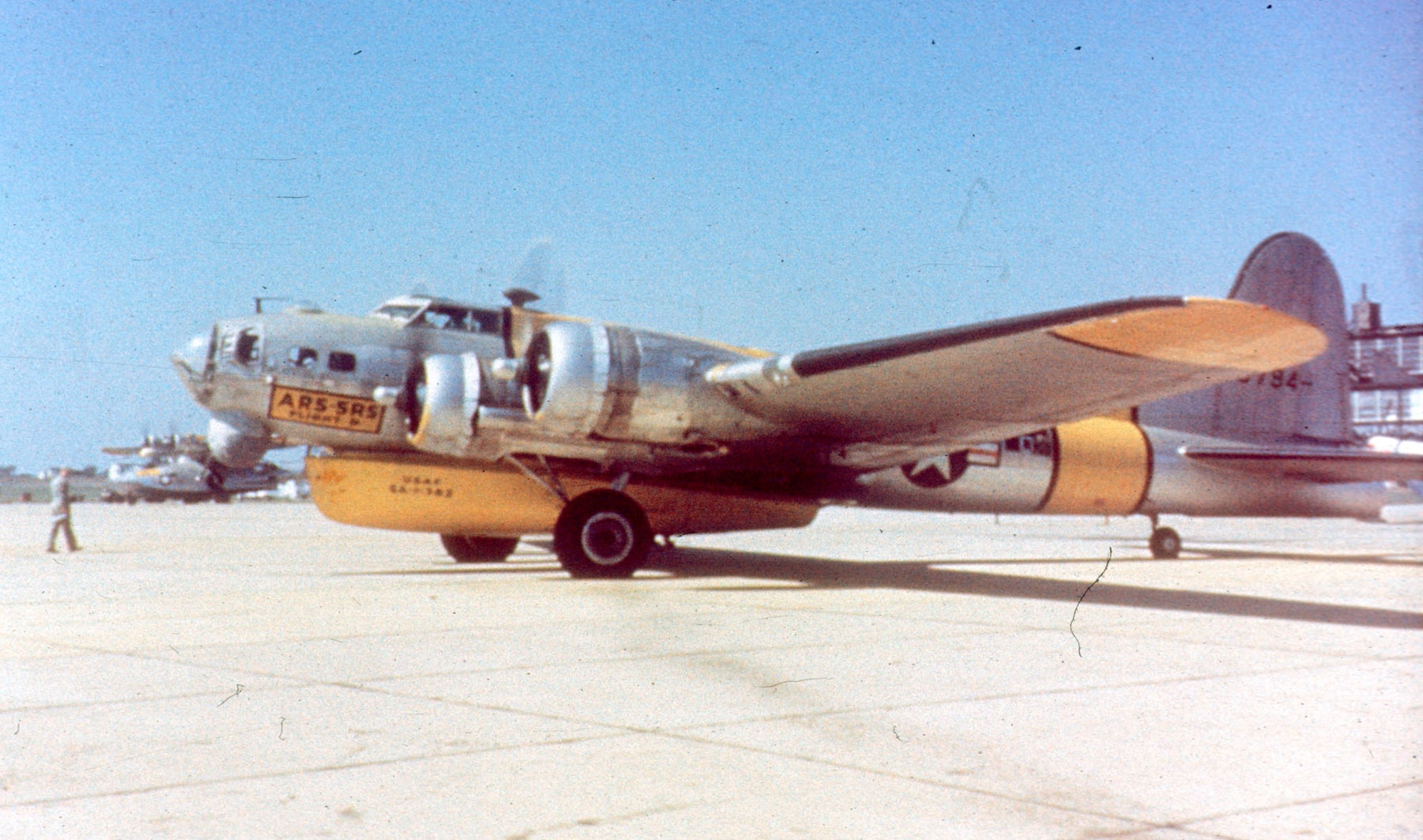 The World War II Flying Fortress soldiered on in Korea as a rescue or staff aircraft. This SB-17G painted in yellow rescue markings was equipped with a droppable lifeboat. (U.S. Air Force photo)