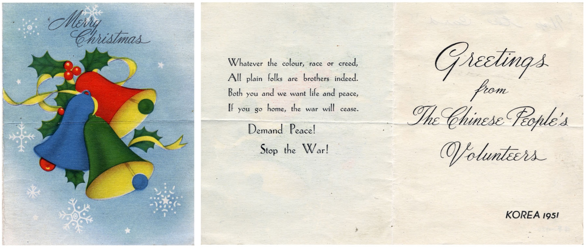 Leaflet “Christmas card” from the Chinese People’s Army. (U.S. Air Force photo)