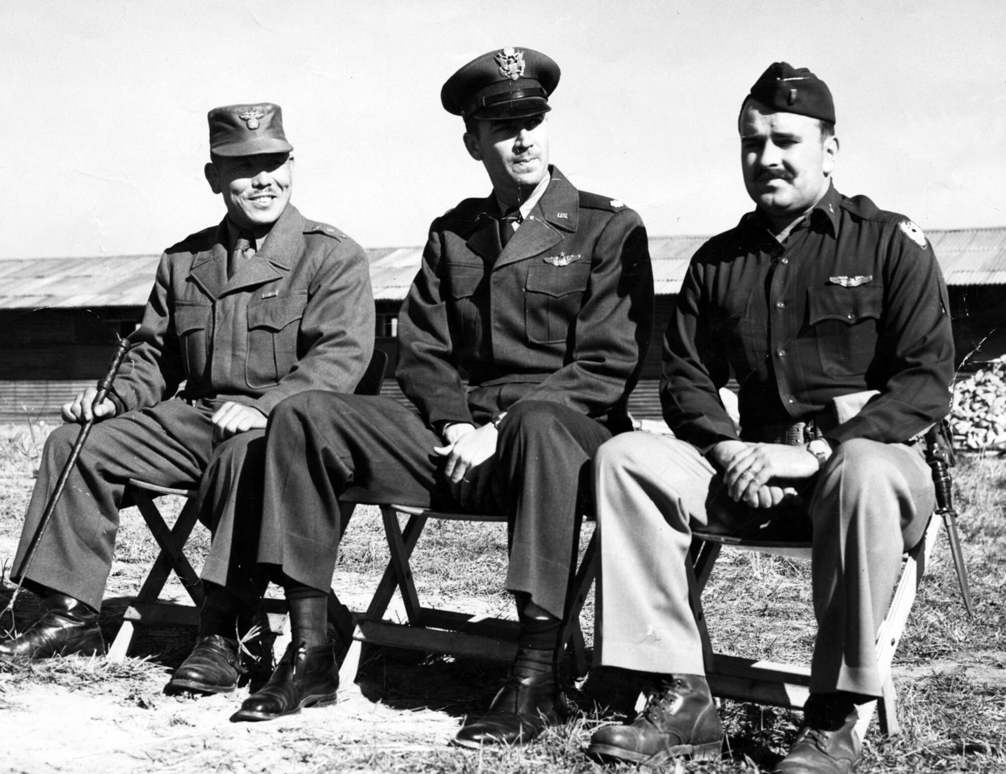 (right to left) 1st Lt. Prager, Lt. Col. Tyson (6167th Air Base Group commander), and  Gen. Park (who later became president of South Korea). (U.S. Air Force photo)