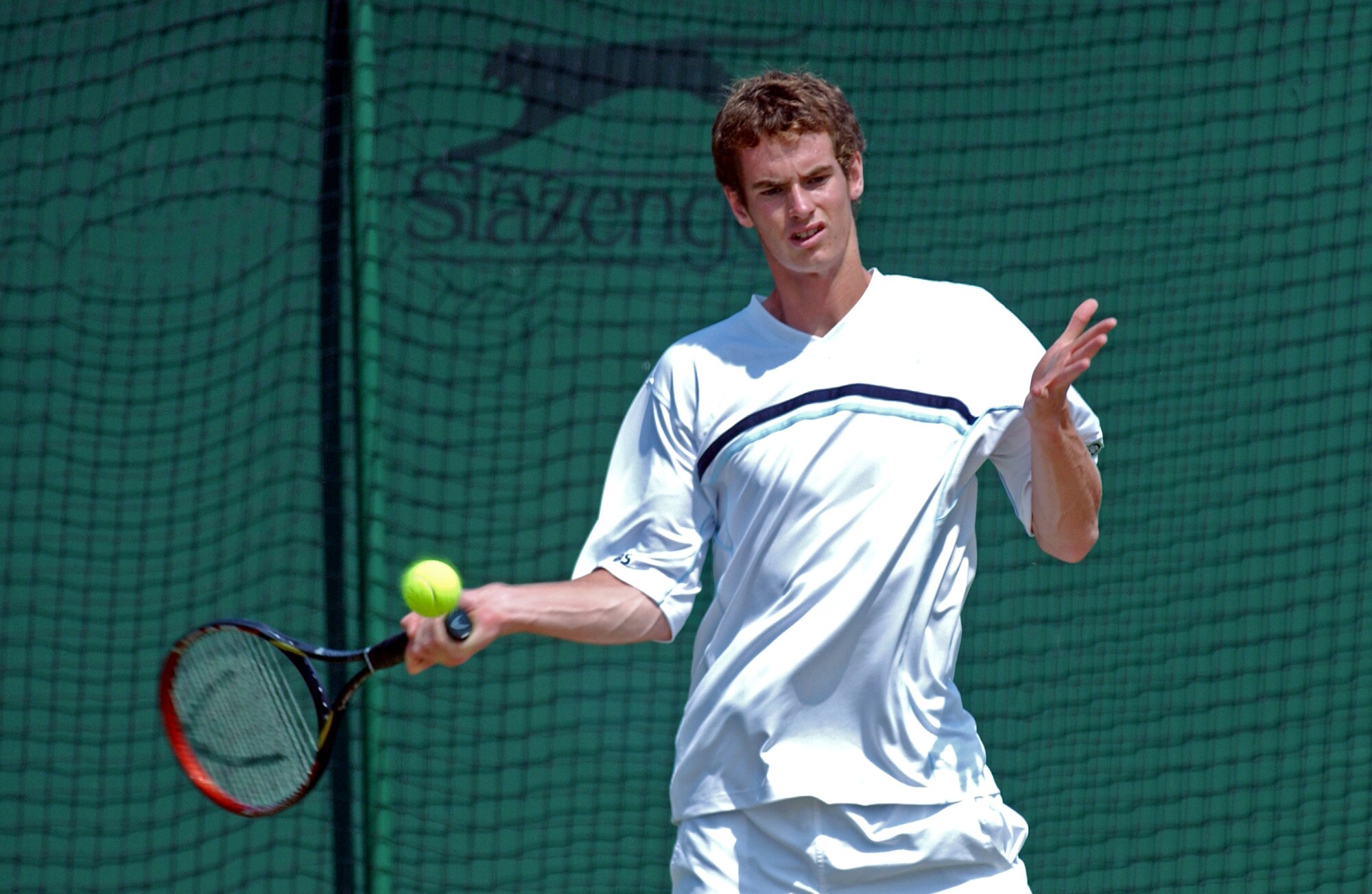 Andy Murray of Scotland prepares to hit a shot on the practice courts
during the 2005 Wimbledon Championships held in London, England.  (Photo courtesy of Tony Tolley)
