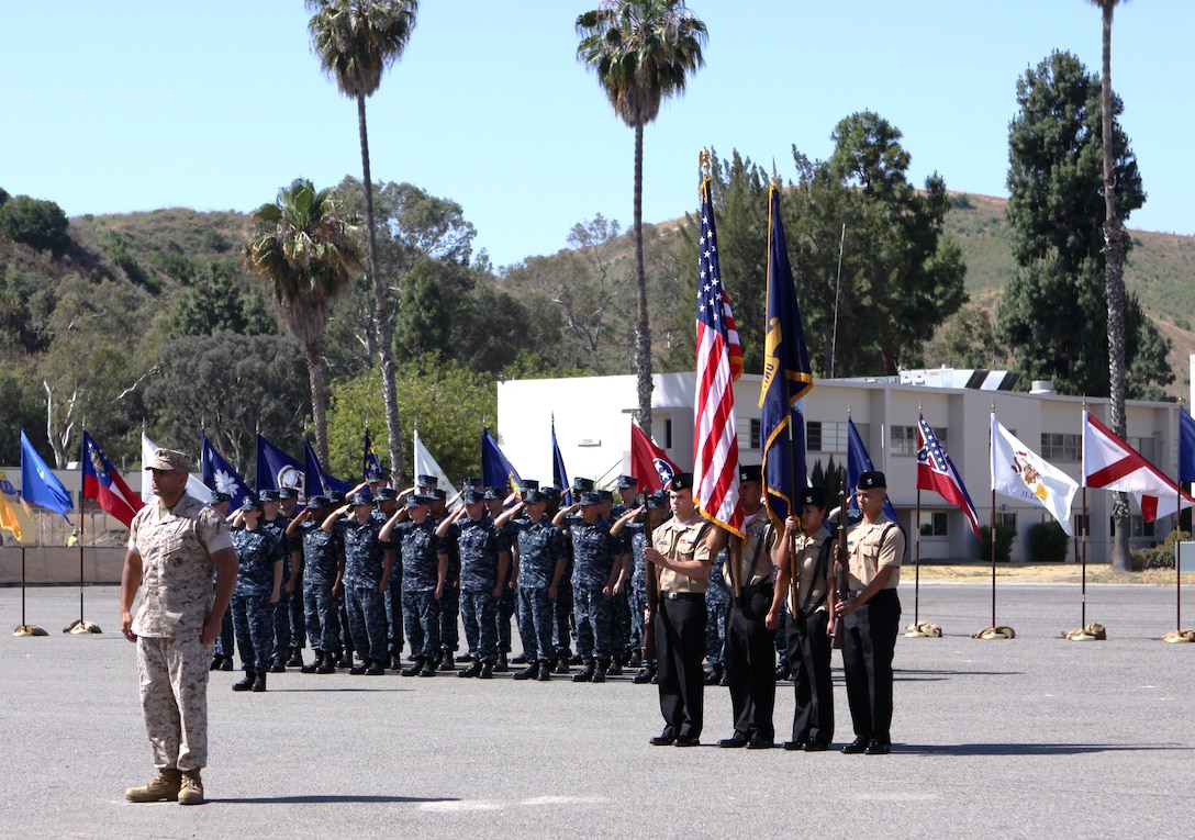 A group of sailors are formed during the Navy Hospital Corps 112th Birthday Ceremony at Camp Pendleton’s 22 Area parade deck, June 17. The Navy Hospital Corps, as it is known today, was established within the medical department of the Navy under an act of the U.S. Congress, approved June 17, 1898. That same year, the relationship between the hospital corps and the Marine Corps was established when corpsmen were assigned to the Marine Corps Expeditionary Battalion.