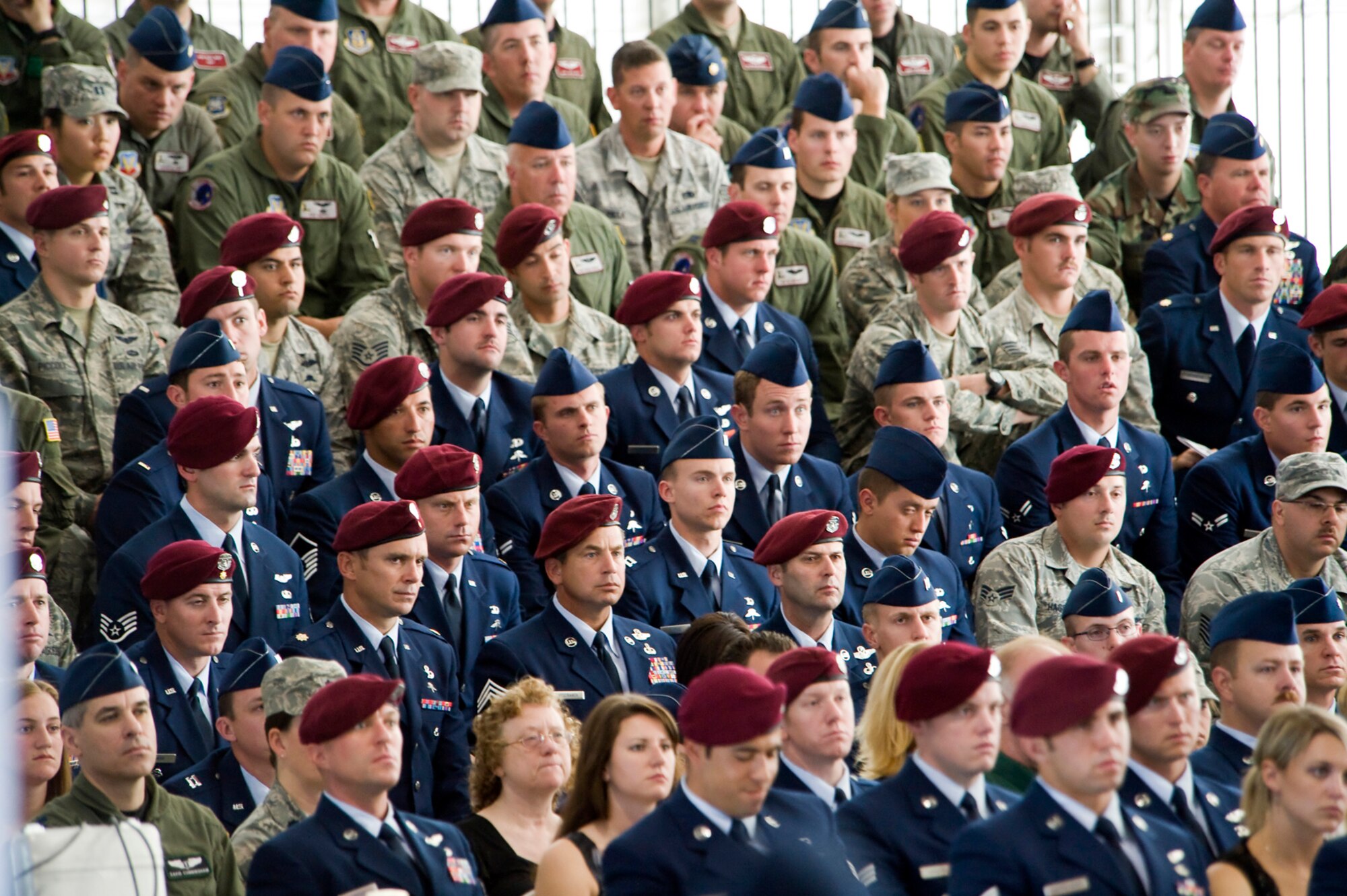 NELLIS AIR FORCE BASE, Nev. -- Follow  U.S. Air Force pararescuemen pay their final respects to 1st Lt. Joel Gentz, 25, a combat rescue officer assigned to the 58th Rescue Squadron; and Staff Sgt. David Smith, 26, a helicopter flight engineer assigned to the 66th Rescue Squadron during a memorial ceremony at Nellis Air Force Base June 18.  The two were among four Airmen killed and three wounded when an HH-60G Pave Hawk helicopter crashed during a medevac mission in southeastern Afghanistan June 9. (U.S. Air Force Photo / Lawrence Crespo)