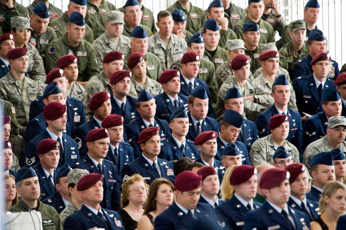 NELLIS AIR FORCE BASE, Nev. -- Follow  U.S. Air Force pararescuemen pay their final respects to 1st Lt. Joel Gentz, 25, a combat rescue officer assigned to the 58th Rescue Squadron; and Staff Sgt. David Smith, 26, a helicopter flight engineer assigned to the 66th Rescue Squadron during a memorial ceremony at Nellis Air Force Base June 18.  The two were among four Airmen killed and three wounded when an HH-60G Pave Hawk helicopter crashed during a medevac mission in southeastern Afghanistan June 9. (U.S. Air Force Photo / Lawrence Crespo)