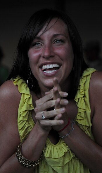 MOODY AIR FORCE BASE, Ga. -- Becca Sparks, wife of Staff Sgt. William Sparks, eagerly awaits her husband’s return here June 17. Sergeant Sparks a member of the 723rd Aircraft Maintenance Squadron returned from a deployment to Iraq. (U.S. Air Force photo by Staff Sgt. Gina Chiaverotti-Paige/RELEASED)