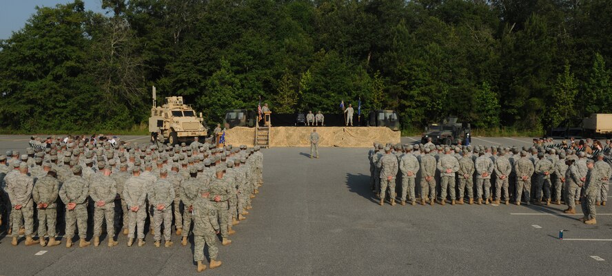 MOODY AIR FORCE BASE, Ga. -- Moody members came together to attend the 820th Security Forces Group change of command ceremony held here June 18. Col. Donald Derry, 820th SFG outgoing commander, will be the force protection director for Headquarters U.S. Air Forces Central at Al Udeid Air Base, Qatar. (U.S. Air Force photo by Airman 1st Class Benjamin Wiseman/RELEASED)