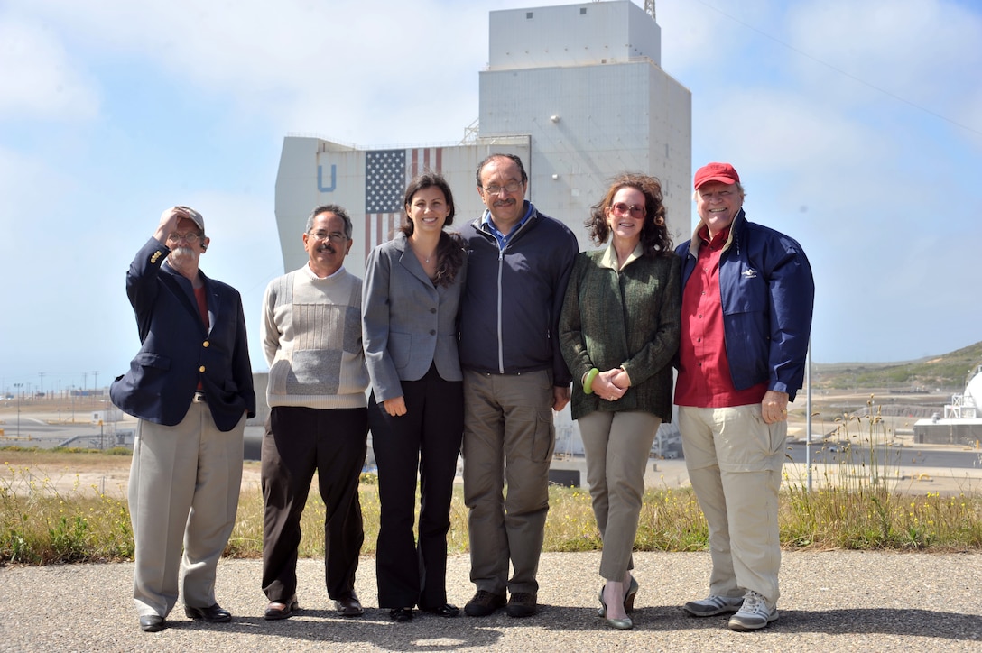 Civic leaders from the Los Angeles area stand in front of SLC-6 during their Space Based Space Surveillance orientation on June 16, 2010, at Vandenberg Air Force Base, CA. The orientation provided an in depth look at how the work performed at the Space and Missile Systems Center is linked to the launch effort at Vandenberg. (Photo by Atiba Copeland)