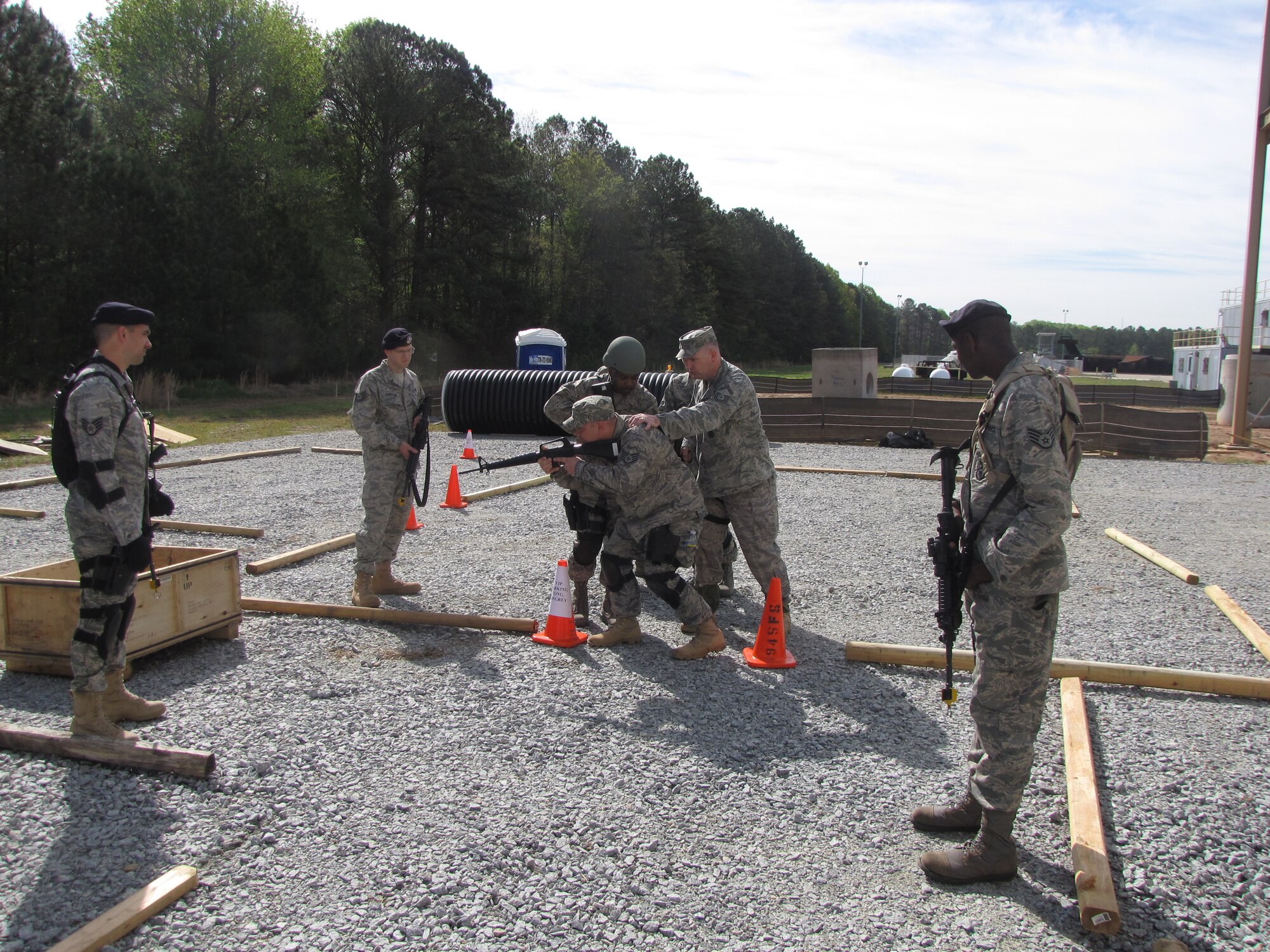 94 Security Forces members conduct close quarter battle rehearsals before
assaulting the fire house (U.S. Air Force photo)
